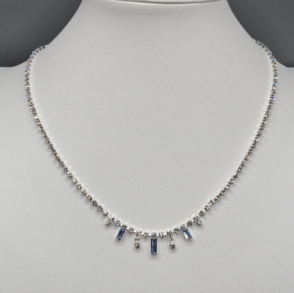 Tennis Necklace Made with Swarovski Crystals Silver Lt Blue & Clear Crystals - Picture 7 of 8